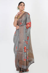 Steel Grey Moonga Silk Saree - Silk Mark Certified